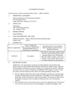 STATEMENT OF BASIS For the issuance of Draft Air Permit # 0821-AR-15 AFIN: 60­[removed]PERMITTING AUTHORITY: Arkansas Department of Environmental Quality