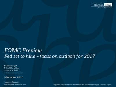 FOMC Preview: Fed to hike – focus on outlook for 2017