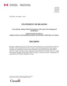 Statement of Reasons - Final Determinations