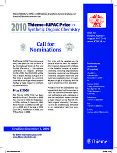 Thieme Publishers, IUPAC, and the Editors of Synthesis, Synlett, Synfacts, and Science of Synthesis announce theThieme–IUPAC Prize in