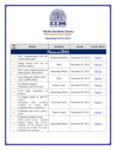 Vikram Sarabhai Library IIMA Weekly News Digest (December 01-07, 2014) SR. NO.