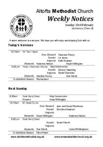 Altofts Methodist Church  Weekly Notices Sunday 23rd February Lectionary (Year A)