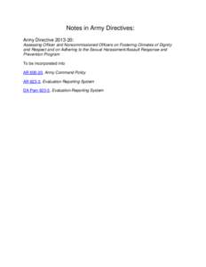 Notes in Army Directives: Army Directive[removed]: Assessing Officer and Noncommissioned Officers on Fostering Climates of Dignity and Respect and on Adhering to the Sexual Harassment/Assault Response and Prevention Progr