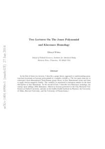 arXiv:1401.6996v1 [math.GT] 27 Jan[removed]Two Lectures On The Jones Polynomial