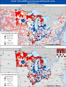 Social Vulnerability to Environmental Hazards, 2000 FEMA Region V County Comparison Within the Nation MT