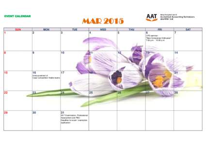 EVENT CALENDAR  MAR 2015 SUN