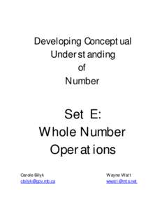 Developing Conceptual Understanding of Number  Set E: