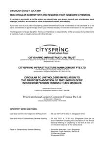 CIRCULAR DATED 7 JULY 2011 THIS CIRCULAR IS IMPORTANT AND REQUIRES YOUR IMMEDIATE ATTENTION. If you are in any doubt as to the action you should take, you should consult your stockbroker, bank manager, solicitor, account