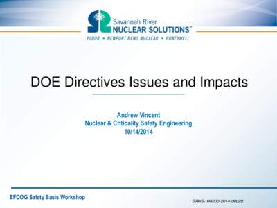 DOE Directives Issues and Impacts Andrew Vincent Nuclear & Criticality Safety EngineeringEFCOG Safety Basis Workshop