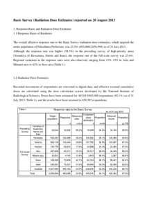 Basic Survey (Radiation Dose Estimates) reported on 20 AugustResponse Rates and Radiation Dose Estimates 1.1 Response Rates of Residents The overall effective response rate to the Basic Survey (radiation dose es