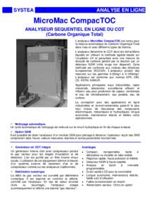 SYSTEA  ANALYSE EN LIGNE MicroMac CompacTOC ANALYSEUR SEQUENTIEL EN LIGNE DU COT