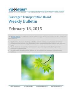 Passenger Transportation Board  Weekly Bulletin February 18, 2015