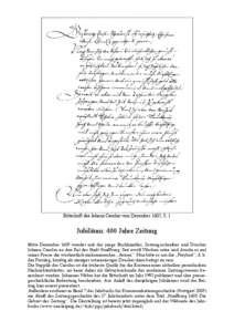 Bittschrift des Johann Carolus vom Dezember 1605, S. 1  Jubiläum: 400 Jahre Zeitung