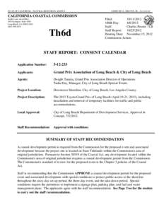 Coastal Commission Staff Report and Recommendation Regarding Permit Application No[removed]Grand Prix, Long Beach)