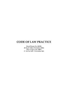 CODE OF LAW PRACTICE Royal Decree No. (MRajabOctoberUmm al-Qura NoSha’banNovember 2001