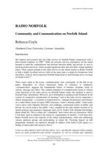 Coyle (2006:Radio Norfolk  RADIO NORFOLK Community and Communication on Norfolk Island  Rebecca Coyle