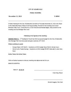 CITY OF ADAIRSVILLE PUBLIC HEARING November 21, 2013 5:30PM