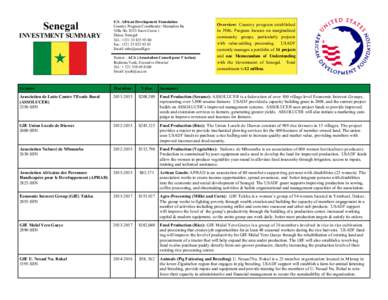 Senegal INVESTMENT SUMMARY U.S. African Development Foundation Country Program Coordinator: Mamadou Ba Villa NoSacre Coeur 1