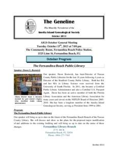 The Geneline The Monthly Newsletter of the Amelia Island Genealogical Society October 2013