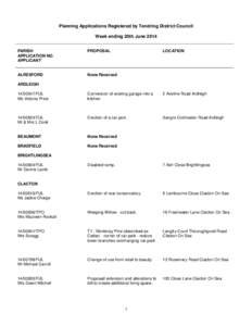 Planning Applications Registered by Tendring District Council Week ending 20th June 2014 PARISH APPLICATION NO. APPLICANT