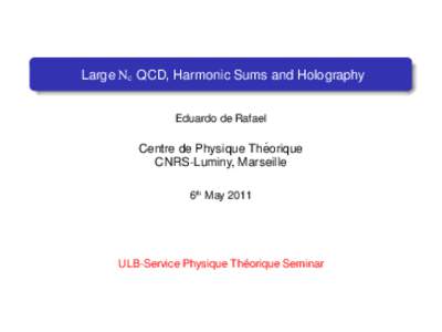 Large Nc QCD, Harmonic Sums and Holography