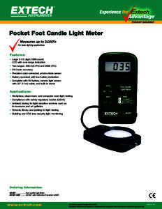 Pocket Foot Candle Light Meter Measures up to 2,000Fc For basic lighting applications Features: • Large[removed]digit[removed]count)