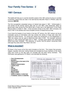 Your Family Tree Series: Census This leaflet will help you to use the microfilm copies of the 1901 census for the six counties of Northern Ireland that are held in the Self-Service Microfilm Room in PRONI under th