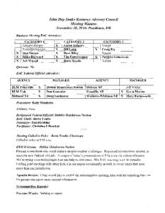 John Day-Snake Resource Advisory Council   Meeting Minutes November 30,2010- Pendleton, OR