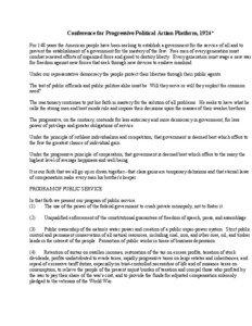 Conference for Progressive Political Action Platform, 1924* For 148 years the American people have been seeking to establish a government for the service of all and to prevent the establishment of a government for the mastery of the few. Free men of every generation must