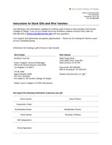 Office of Development 1700 Lida Street Pasadena, CAFax: Instructions for Stock Gifts and Wire Transfers