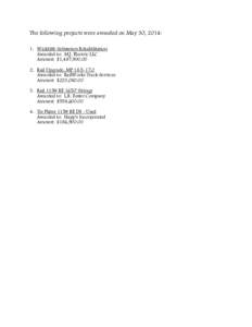 The following projects were awarded on May 30, 2014: 1. Wickliffe Substation Rehabilitation Awarded to: M.J. Electric LLC Amount: $1,487,[removed]Rail Upgrade, MP[removed]Awarded to: RailWorks Track Services