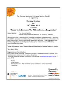 The German Academic Exchange Service (DAAD) is organizing One-day Seminar on th 10 June, 2015