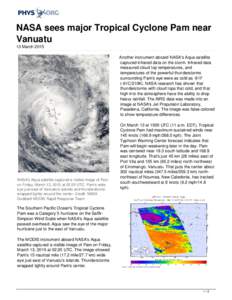 NASA sees major Tropical Cyclone Pam near Vanuatu