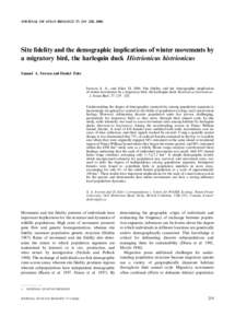 JOURNAL OF AVIAN BIOLOGY 37: 219 /228, 2006  Site fidelity and the demographic implications of winter movements by