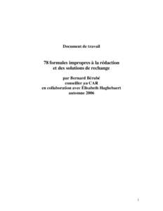 Document de travail  78 formules impropres à la rédaction et des solutions de rechange par Bernard Bérubé conseiller au CAR