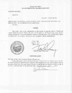 STATE OF OHIO STATE PERSONNEL BOARD OF REVIEW ANNETTE DlJRDEL, Appellanl, CaseNo.ll-REC[removed]DEPARTMENT OF MENTAL HEALTH, NORTHWEST PSYCHIATRIC HOSPITAL and