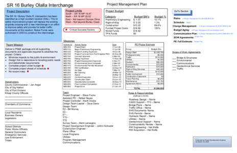 Project Management Plan  SR 16 Burley Olalla Interchange Project Description The SR 16 / Burley Olalla R. intersection has been identified as a high accident location (HAL). This I2