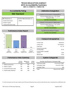 TEXAS EDUCATION AGENCY 2013 Accountability Summary RIDE EL[removed]CONROE ISD Accountability Rating