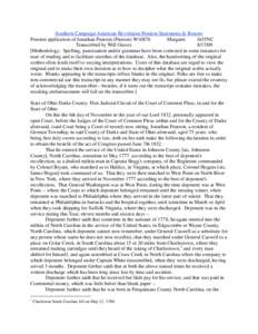 Southern Campaign American Revolution Pension Statements & Rosters Pension application of Jonathan Pearson (Pierson) W10876 Margaret fn55NC Transcribed by Will Graves[removed]