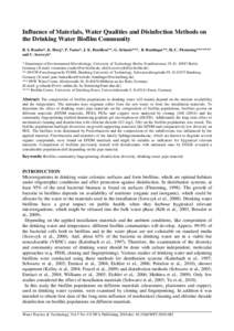 Influence of Materials, Water Qualities and Disinfection Methods on the Drinking Water Biofilm Community , R. S. Roeder*, K. Heeg*, P. Tarne*, J. K. Benölken**, G. Schaule***, B. Bendinger**, H.-C. Flemming*** **** and 