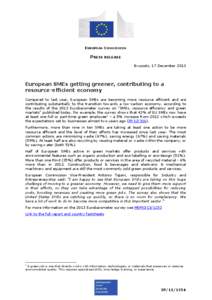 EUROPEAN COMMISSION  PRESS RELEASE Brussels, 17 December[removed]European SMEs getting greener, contributing to a