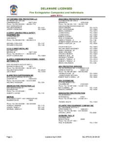 DELAWARE LICENSED Fire Extinguisher Companies and Individuals public 2014 a 1ST DEFENSE FIRE PROTECTION LLC  ANACONDA PROTECTIVE CONCEPTS INC