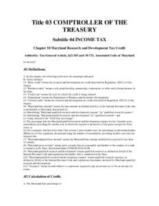 Research and Development Tax Credit Regulations 1-03