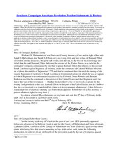 Southern Campaigns American Revolution Pension Statements & Rosters Pension application of Barnard Elliott 1 W4432 Transcribed by Will Graves Catharine Elliott f38SC