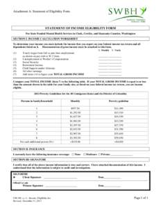 Attachment A: Statement of Eligibility Form  STATEMENT OF INCOME ELIGIBILITY FORM For State Funded Mental Health Services in Clark, Cowlitz, and Skamania Counties, Washington SECTION I- INCOME CALCULATION WORKSHEET To de