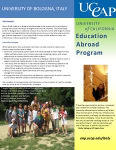 UNIVERSITY OF BOLOGNA, ITALY INTERNSHIPS UNIVERSITY of CALIFORNIA