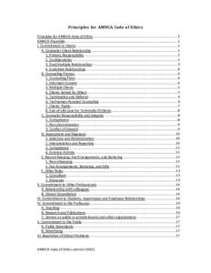 Principles for AMHCA Code of Ethics Principles for AMHCA Code of Ethics.....................................................................................1 AMHCA Preamble ...............................................