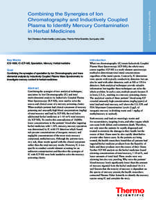Terri Christison, Frank Hoefler, Linda Lopez, Thermo Fisher Scientific, Sunnyvale, USA  Appli cat i on N otesCombining the Synergies of Ion Chromatography and Inductively Coupled