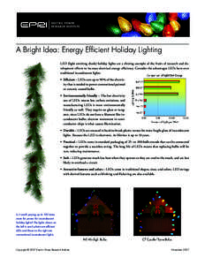 A Bright Idea: Energy Efficient Holiday Lighting LED (light emitting diode) holiday lights are a shining example of the fruits of research and development efforts to increase electrical energy efficiency. Consider the ad