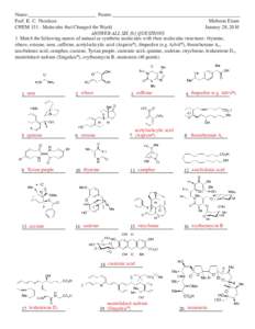 Name:___________________________ Points:___________________________________________________ Prof. K. C. Nicolaou	 Midterm Exam CHEMMolecules that Changed the World	 January 28, 2010 ANSWER ALL SIX [6] QUESTIONS